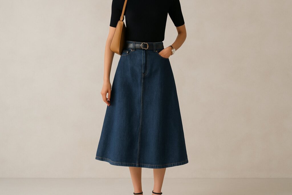Denim A-Line Skirt Outfit