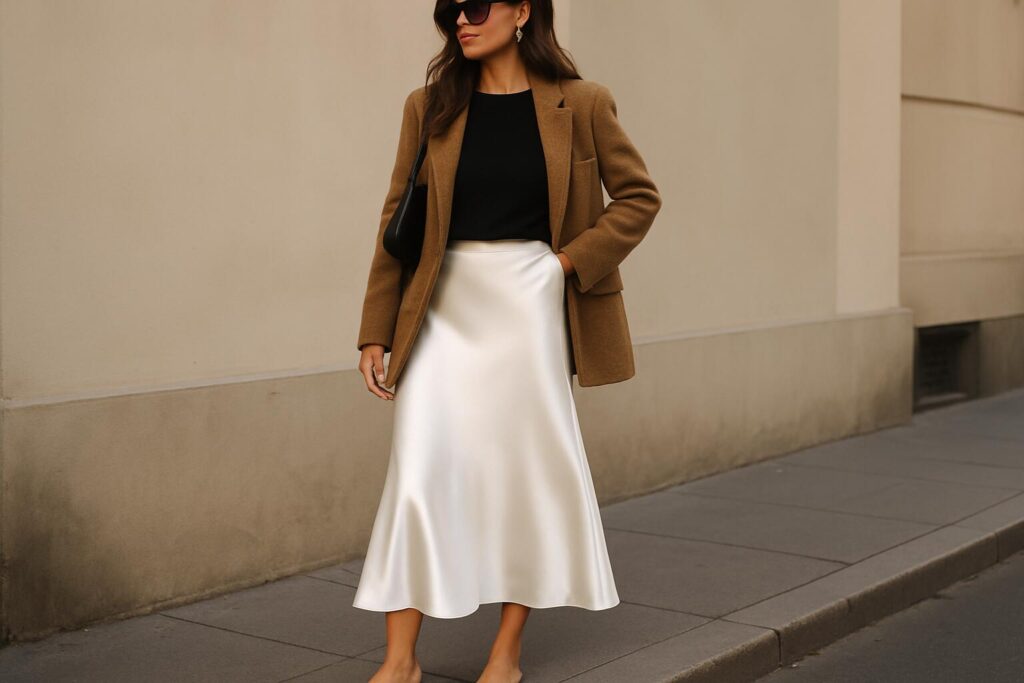Satin White Skirt Outfit