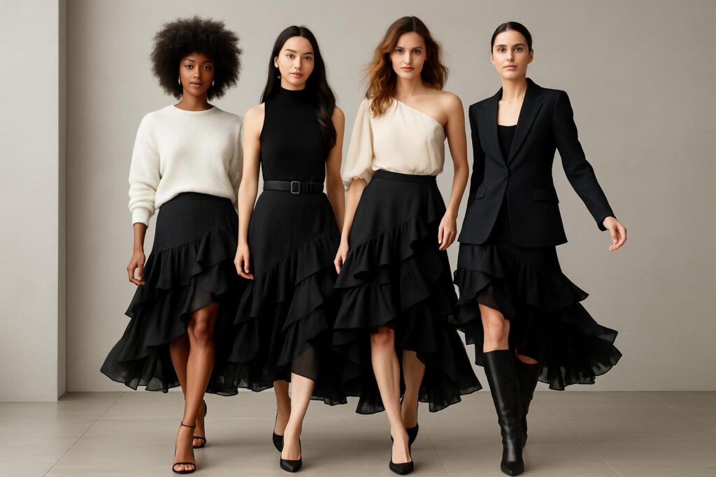 Black Ruffle Skirt Outfit Ideas