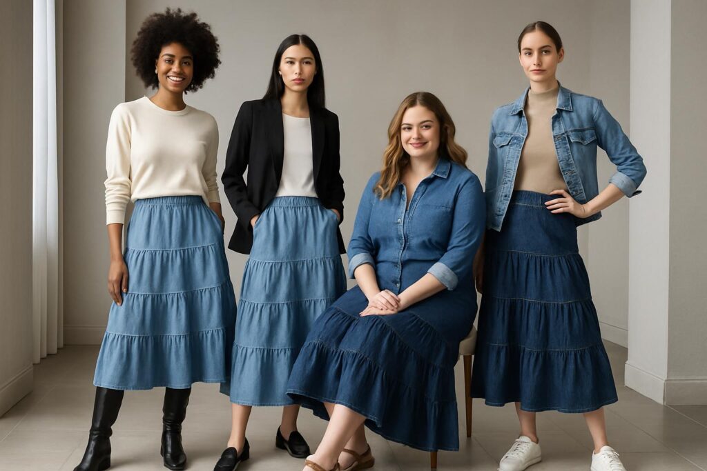 50+ Tiered Denim Skirt Outfits