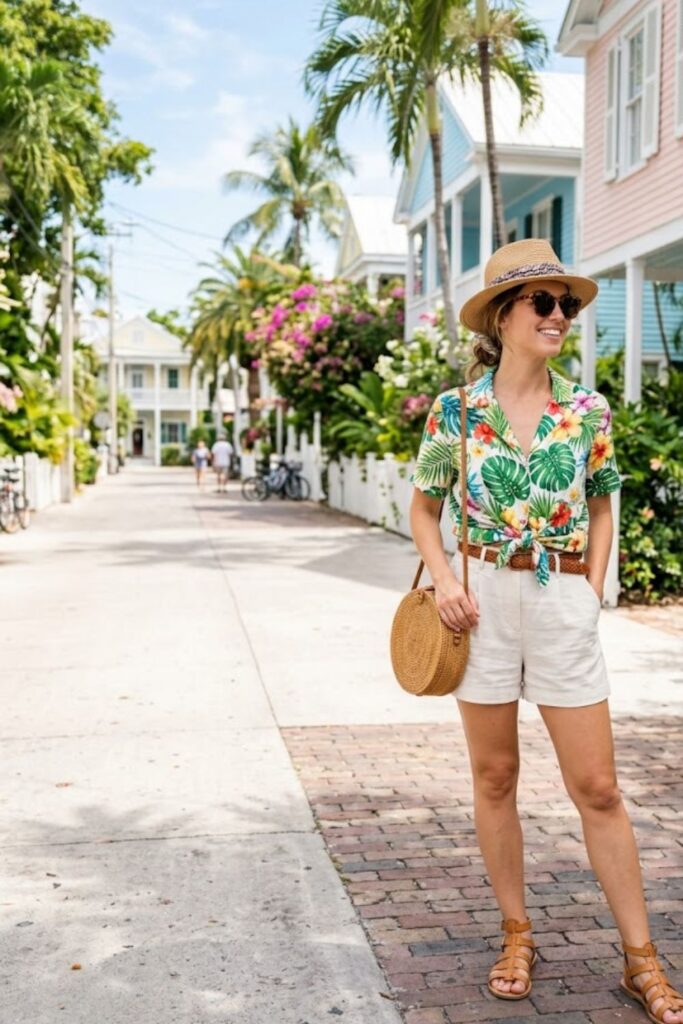 1. Key West Outfits Tropical Shirt and Shorts Combo