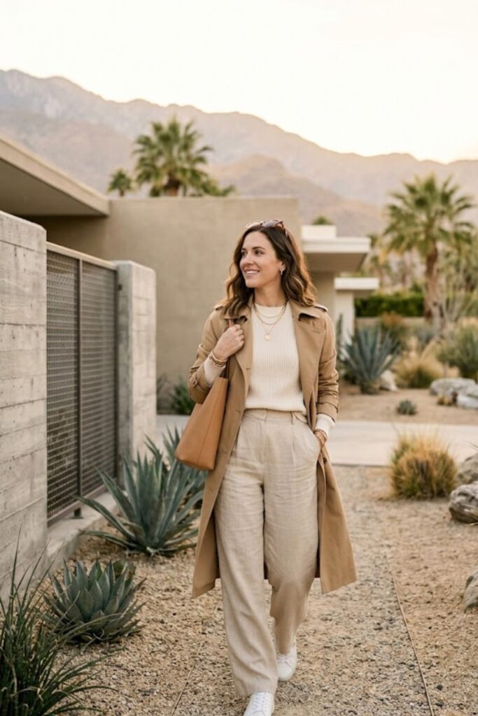 1. Light Knit Sweater and Wide Leg Pants Classic Look