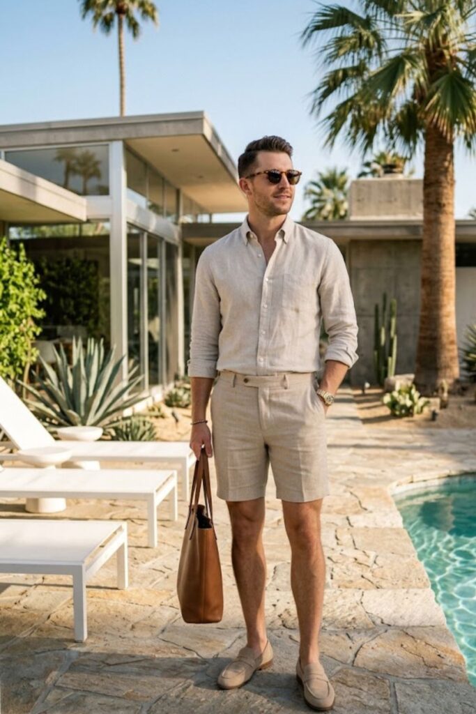1. Linen Shirt and Tailored Shorts Classic Look