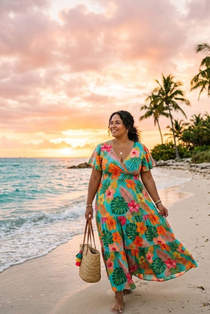 1. Plus Size Key West Outfits Tropical Maxi Dress Flow