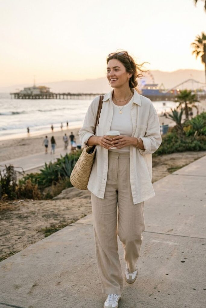 1. Santa Monica Aesthetic Outfit Linen Oversized Shirt Look
