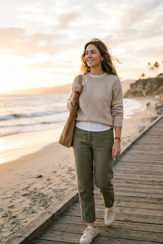 1. Santa Monica Fall Outfit Lightweight Knit Layer Look