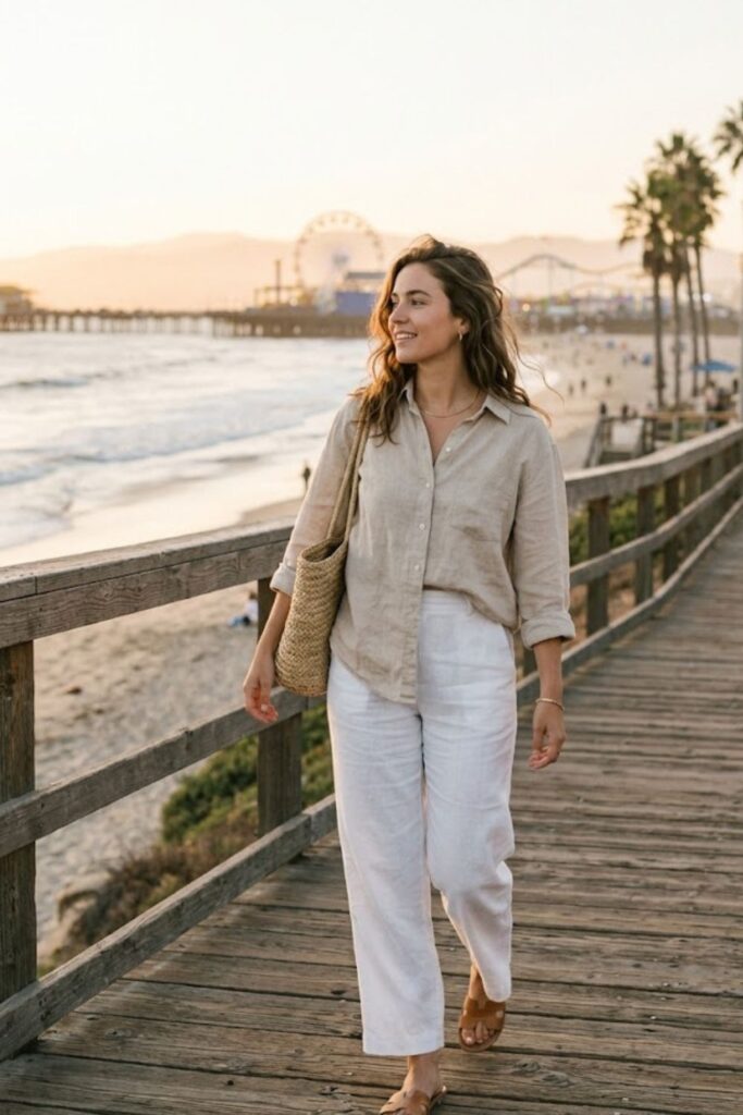 1. Santa Monica Outfit Linen Breeze Casual Look