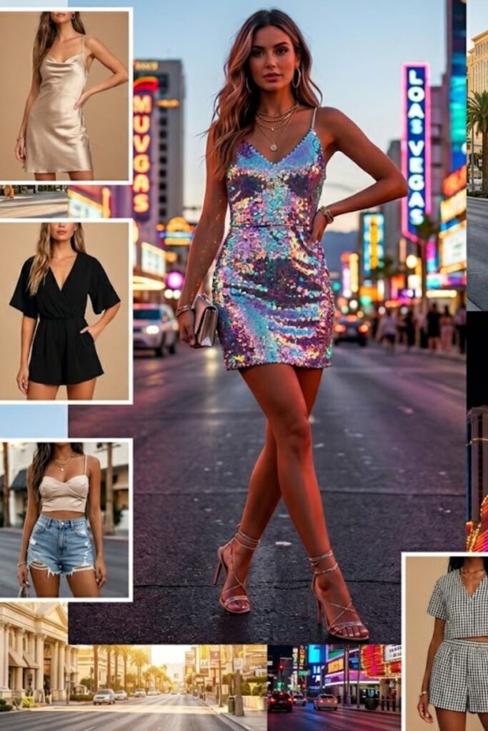 1. Sequin Mini Dress with Heels