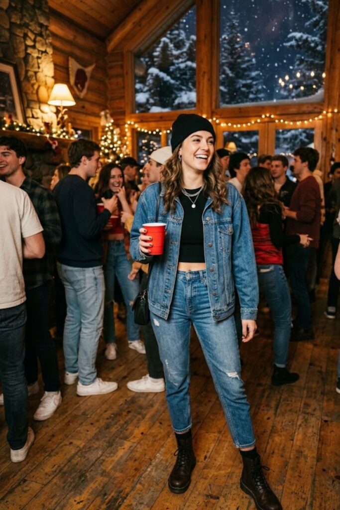 10. Denim Jacket Layered Party Look