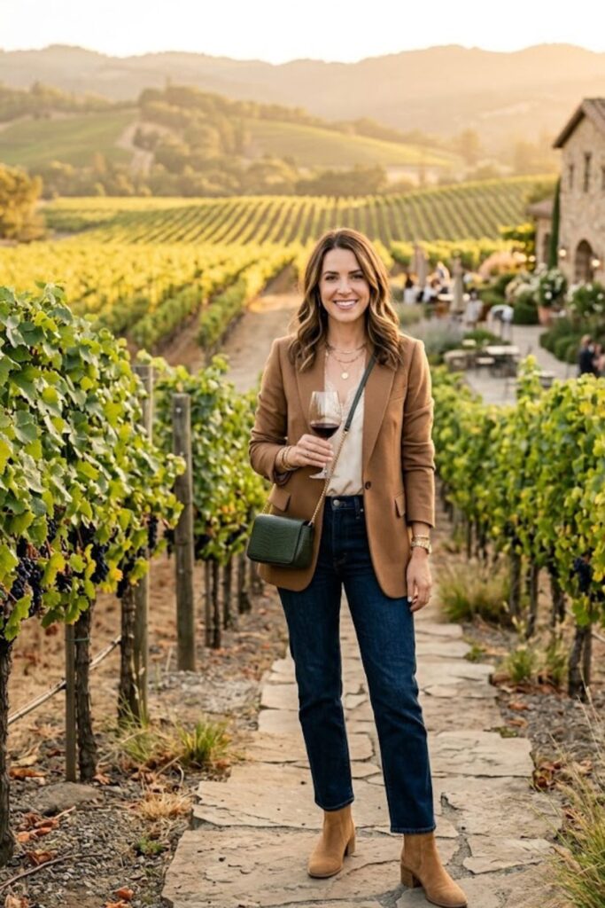 2. Blazer and Jeans Smart Winery Chic