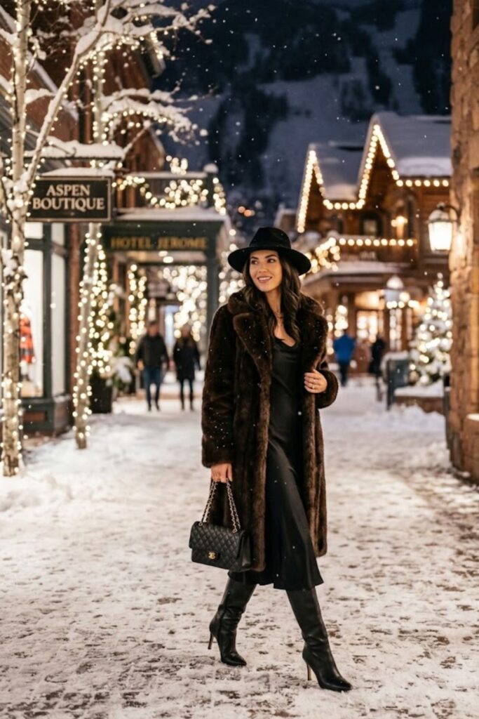 2. Faux Fur Coat Glam Night Outfit