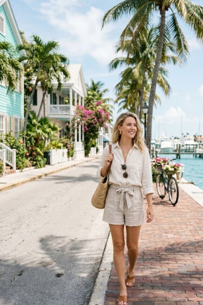 2. Key West Aesthetic Outfits Linen Shorts Relaxed Style