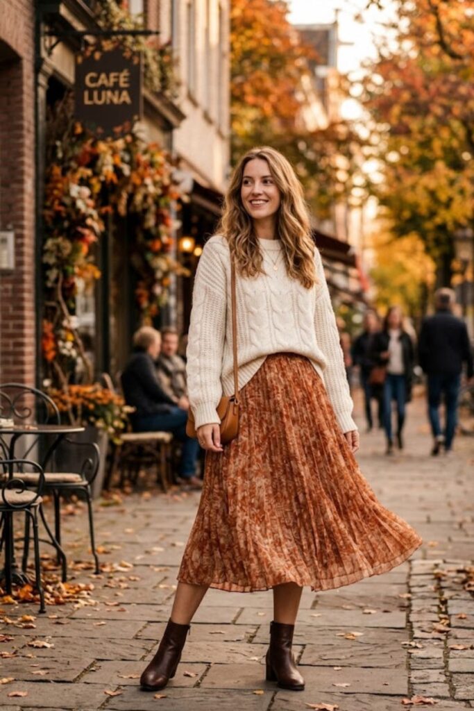 2. Knit Sweater with Midi Skirt