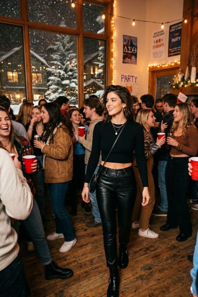 2. Leather Pants Edgy Party Look