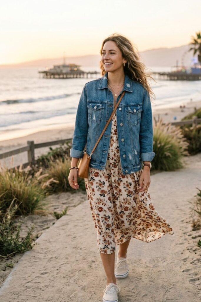 2. Santa Monica Fall Outfit Denim Jacket Coastal Style