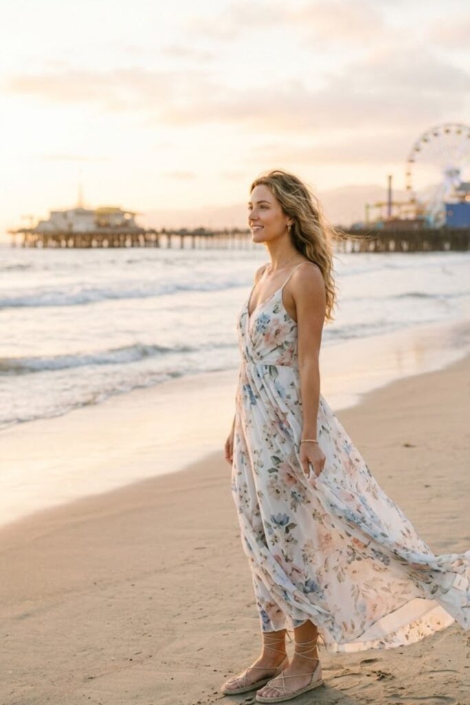 2. Santa Monica Summer Outfit Flowing Maxi Dress Look