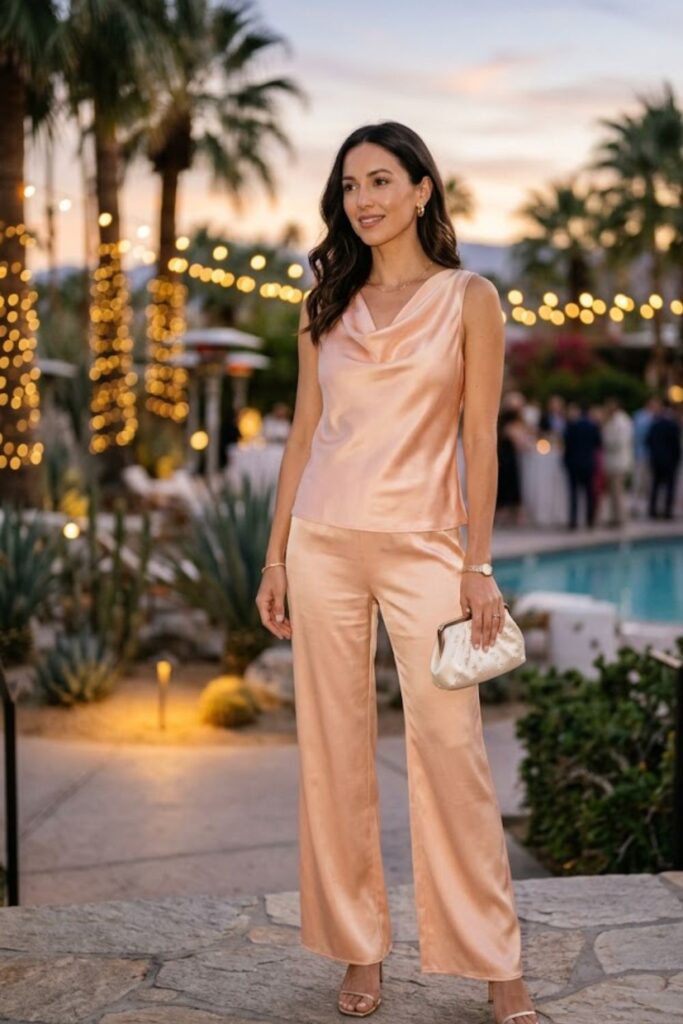 9. Palm Springs Party Outfit Satin Co-Ord Glow