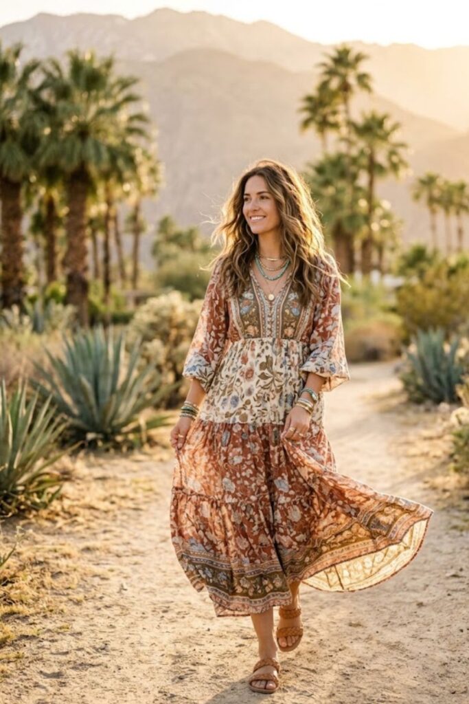 3. Palm Springs Outfit Boho Maxi Flow Dress