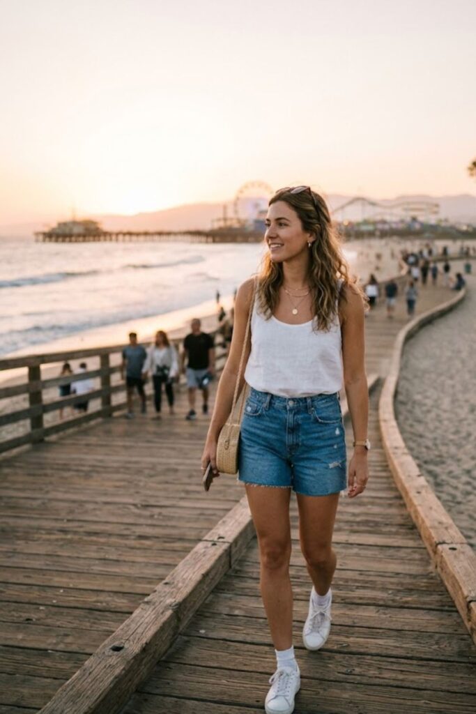 3. Santa Monica Summer Outfit Casual Denim Shorts Style