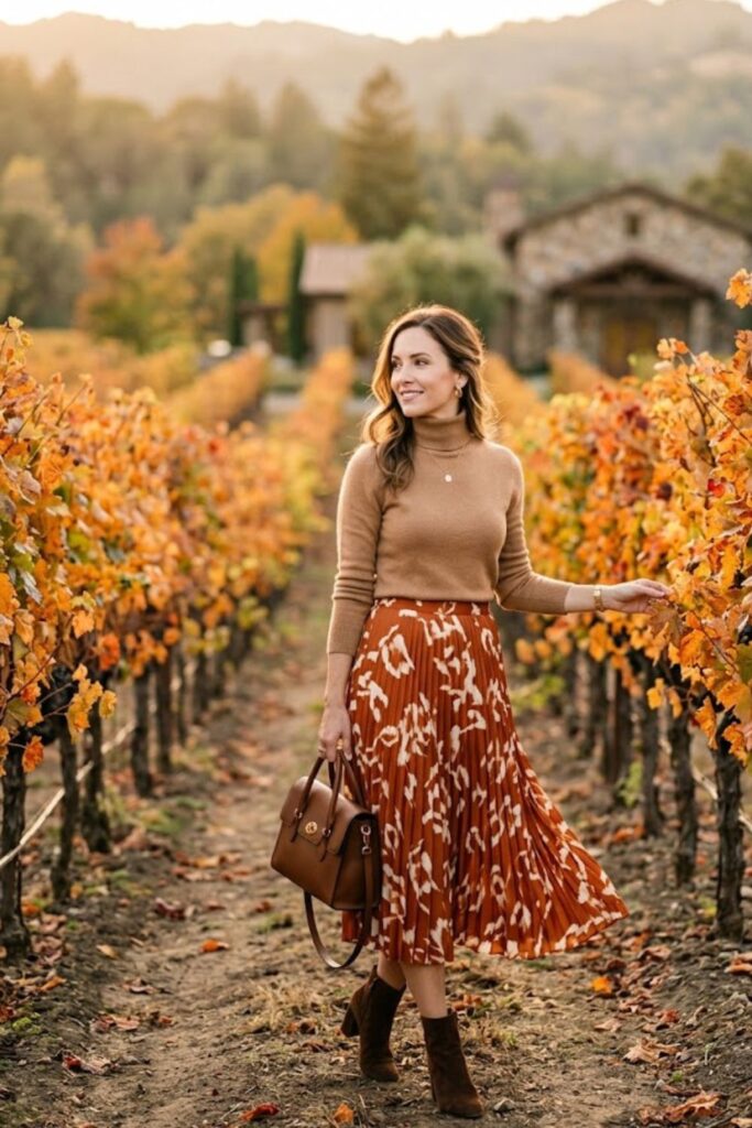 3. Turtleneck and Midi Skirt Chic Style