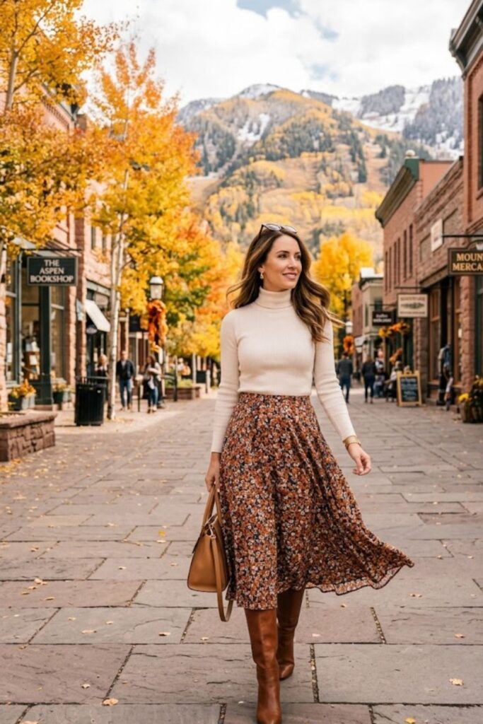 3. Turtleneck with Midi Skirt Elegance