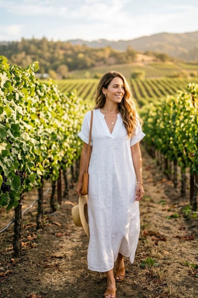 3. White Linen Dress Fresh Daytime Look