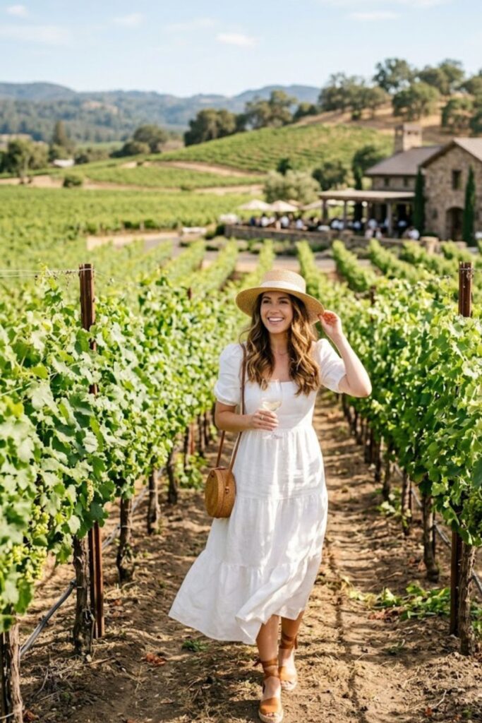 3. White Linen Dress Fresh Summer Winery Style
