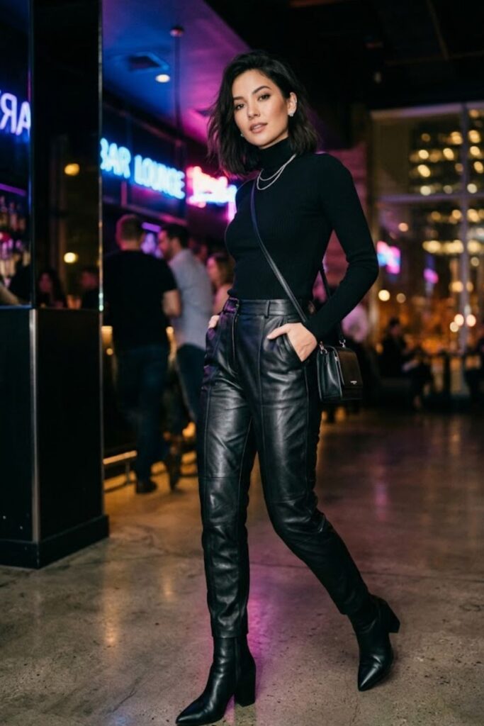 4. Leather Pants and Fitted Top