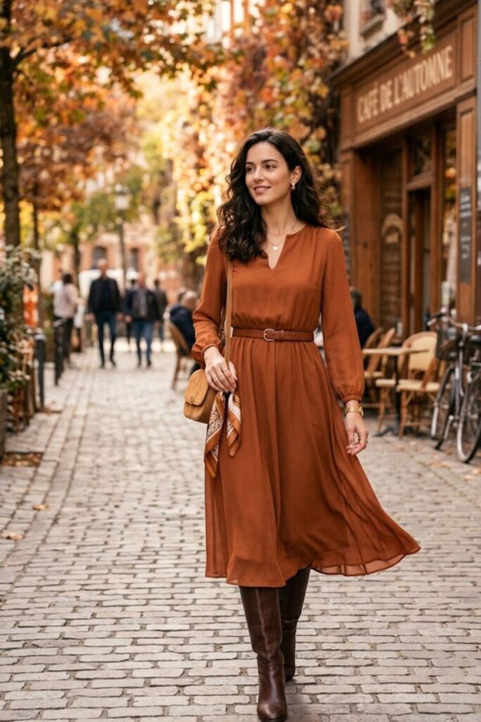 4. Long Sleeve Dress with Boots