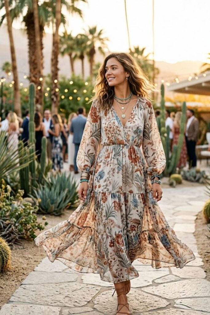 4. Palm Springs Party Outfit Boho Maxi Dress Flow
