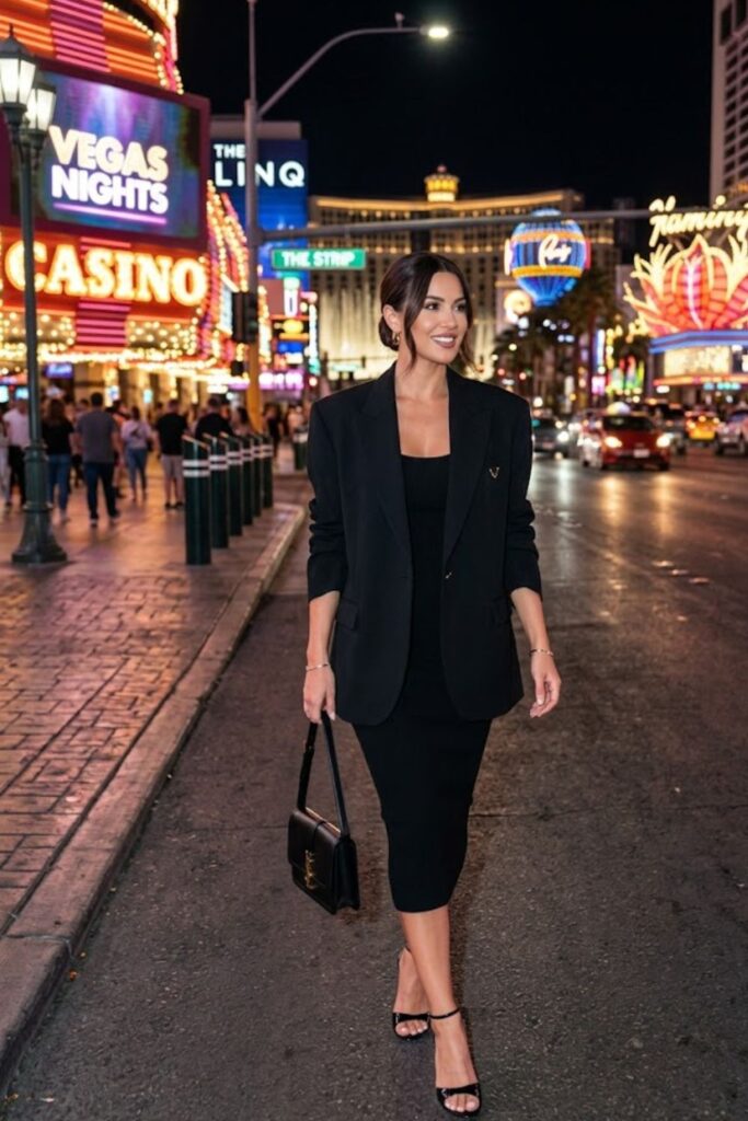 5. Bodycon Dress with Oversized Blazer