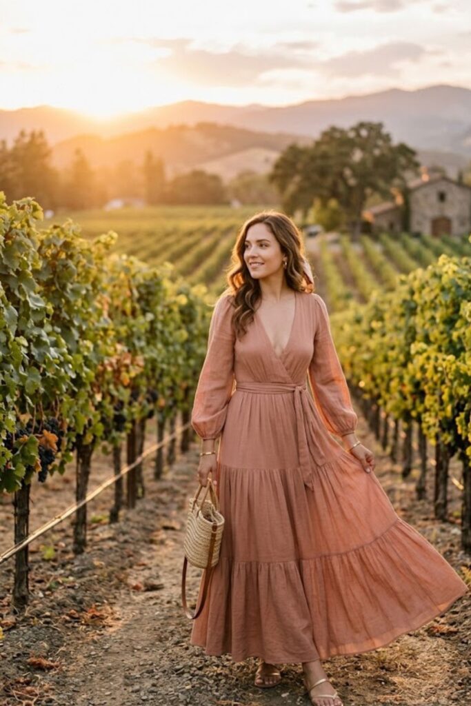 5. Maxi Dress Elegant Vineyard Outfit