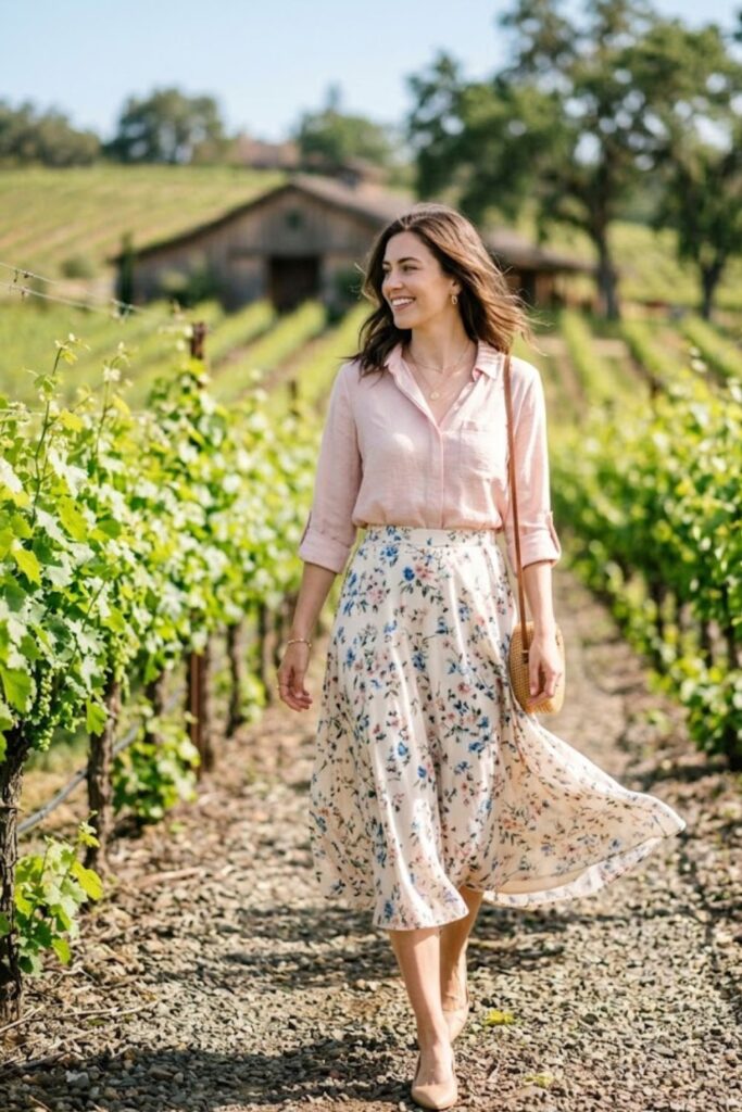 5. Midi Skirt and Blouse Elegant Style