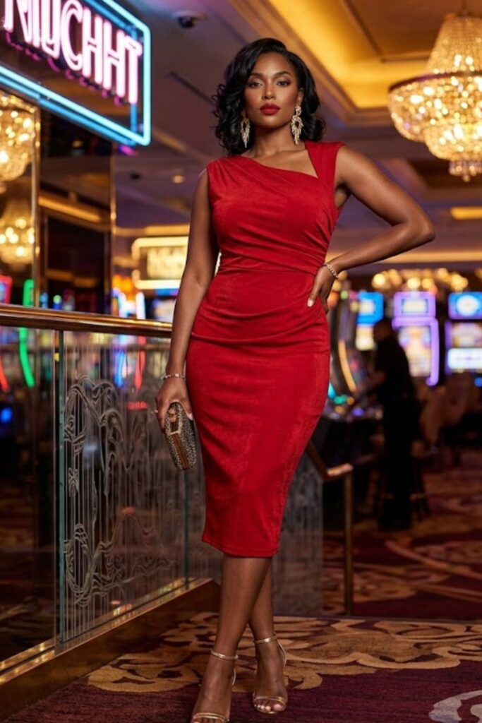5. Red Bodycon Dress with Statement Earrings