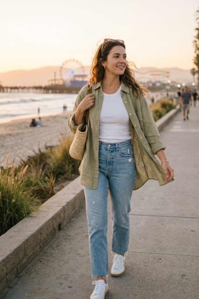 5. Santa Monica Fall Outfit Oversized Shirt Layer Style