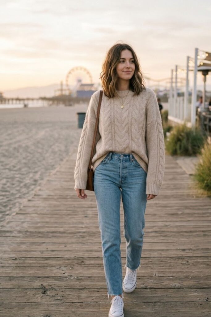 5. Santa Monica Outfit Lightweight Sweater Layer Style