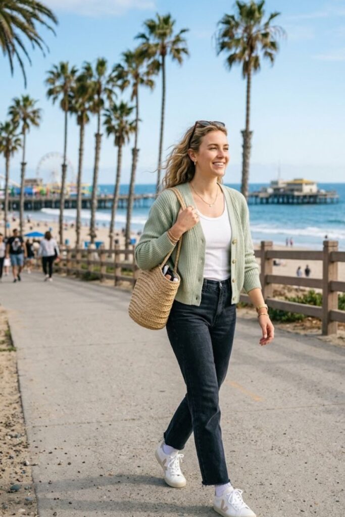 5. Santa Monica Spring Outfit Soft Cardigan Layer Look