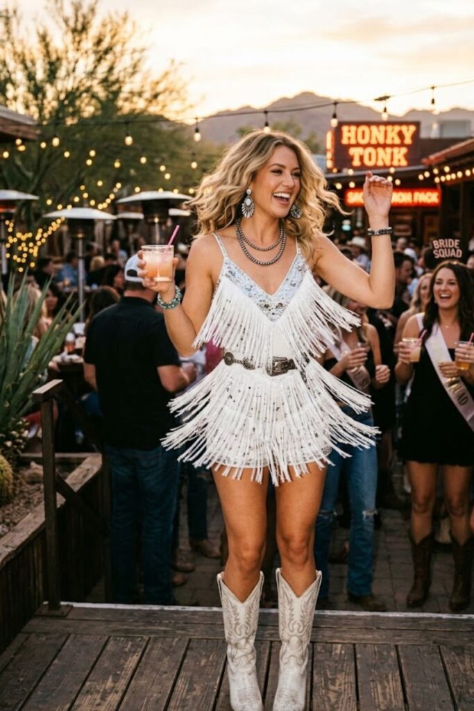 6. Fringe Romper with Western Boots