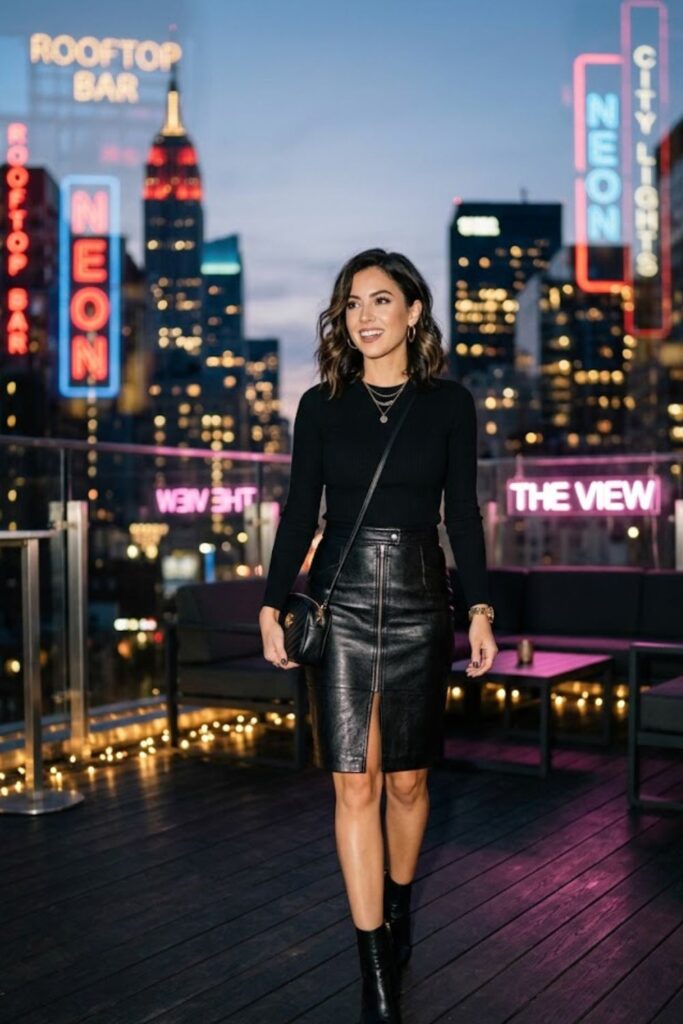 6. Leather Skirt and Fitted Top