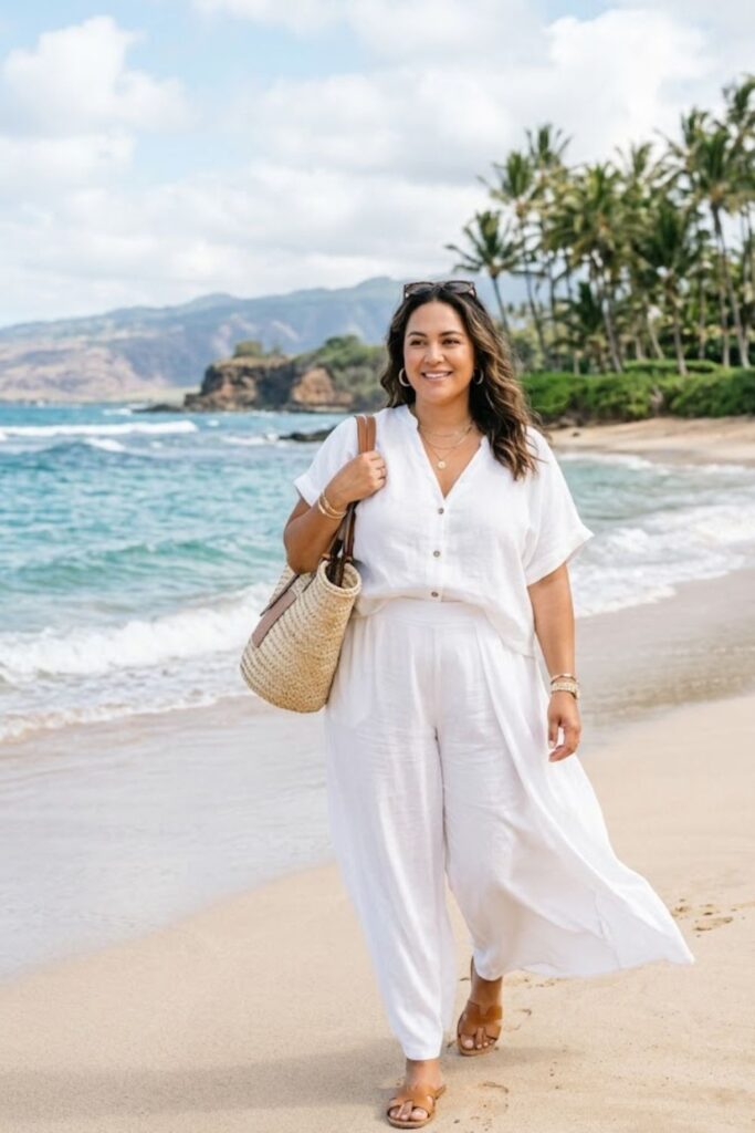 6. Plus Size Key West Outfits White Island Chic Look