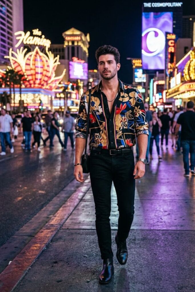 6. Printed Shirt with Black Jeans