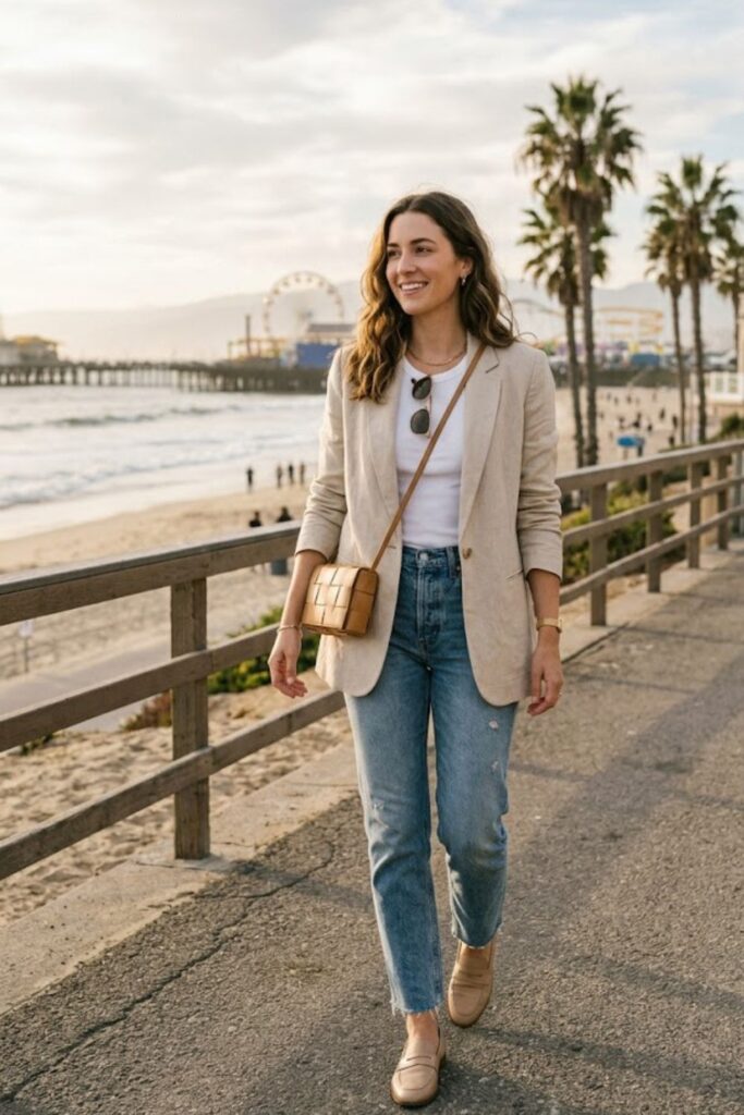 6. Santa Monica Aesthetic Outfit Relaxed Blazer Chic Look