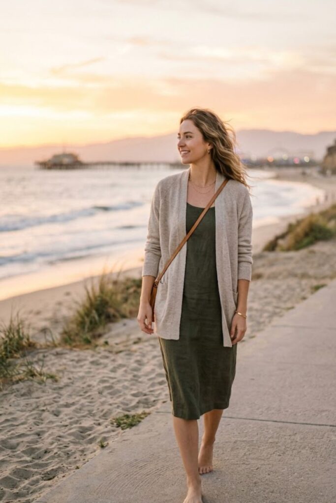 6. Santa Monica Fall Outfit Cozy Cardigan Look