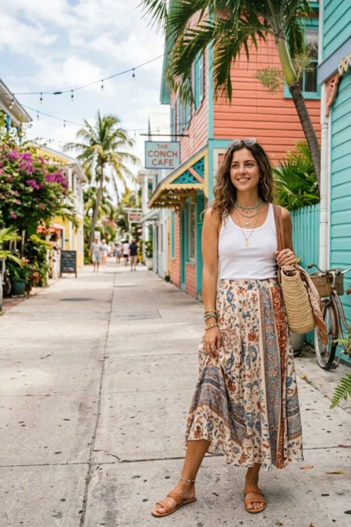 7. Key West Aesthetic Outfits Boho Skirt Flow Look