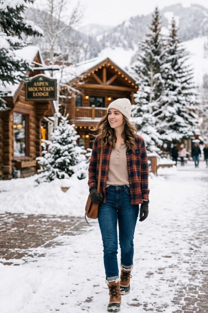 7. Layered Flannel Shirt and Jeans Look