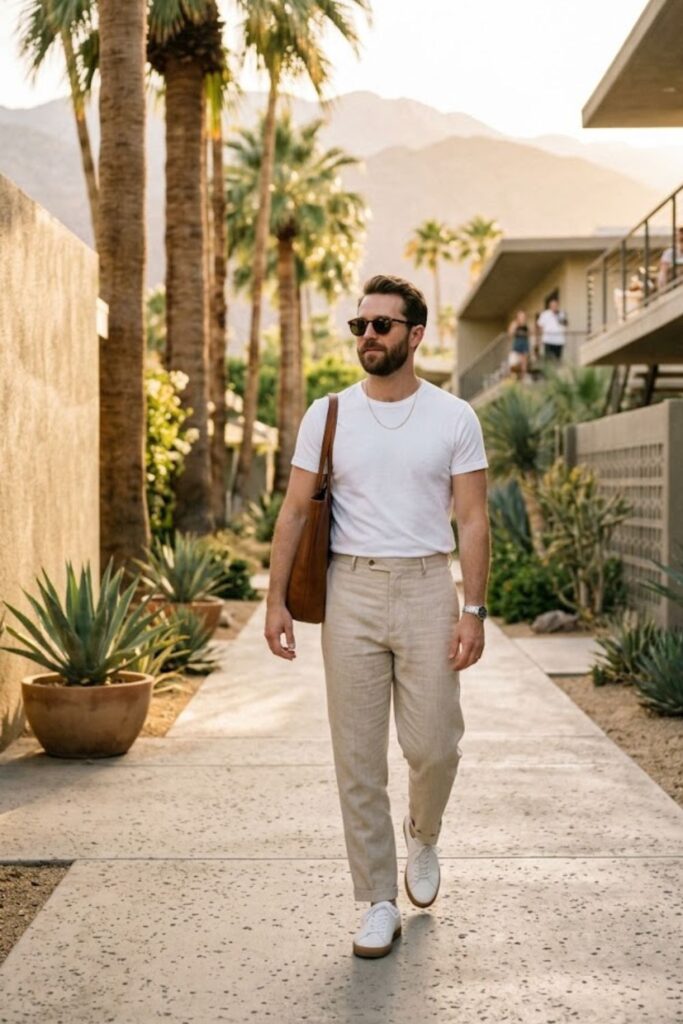 7. Lightweight Trousers and Tee Minimal Look