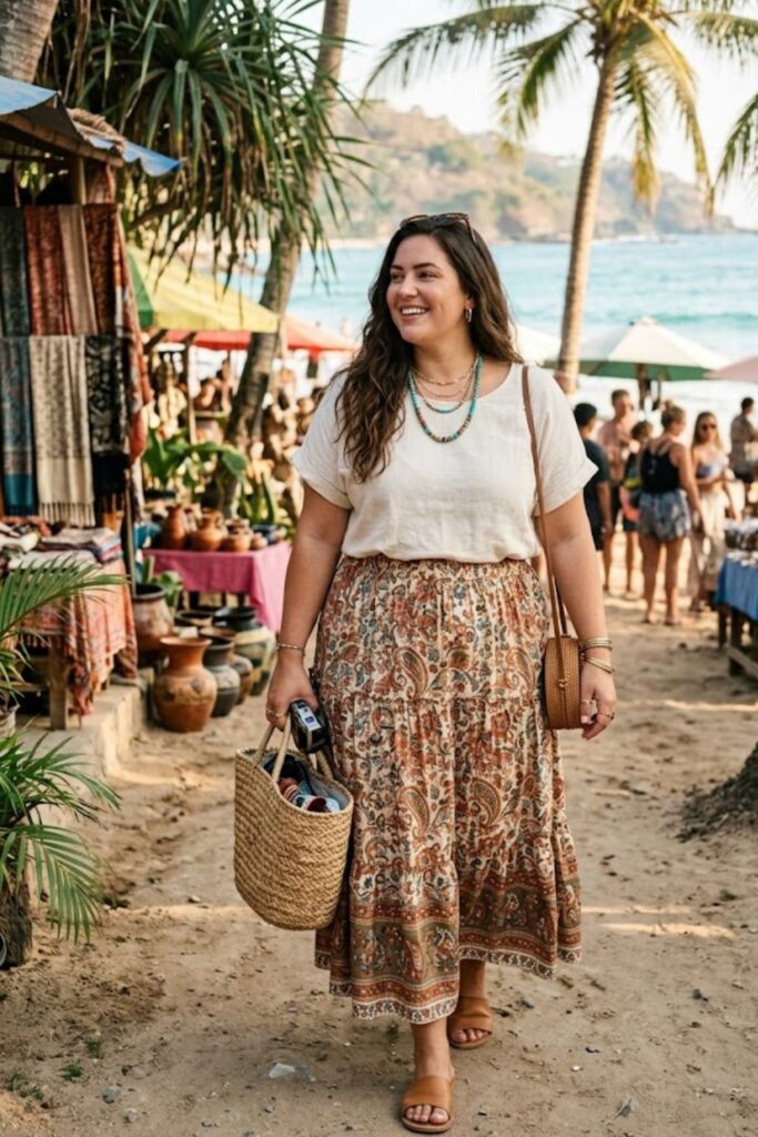 7. Plus Size Key West Outfits Boho Skirt Flow Style