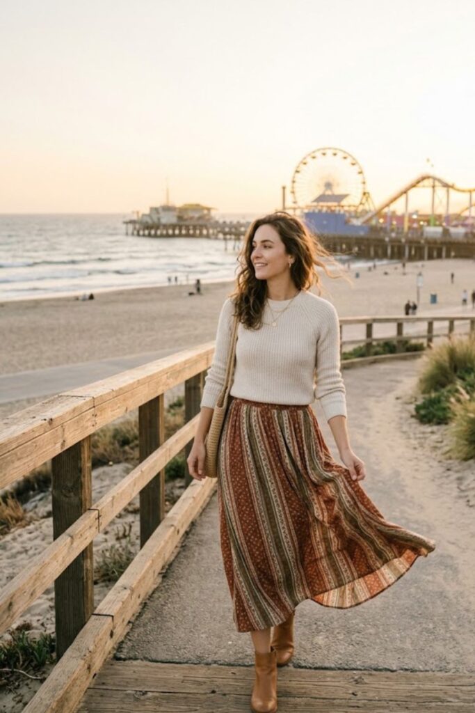 7. Santa Monica Fall Outfit Maxi Skirt Autumn Flow
