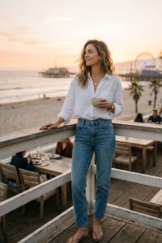 7. Santa Monica Outfit White Shirt Minimal Style