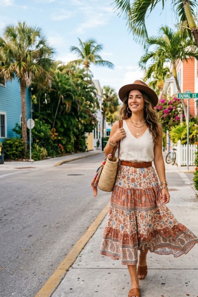 8. Key West Outfits Boho Skirt and Top Combo